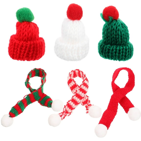 12pcs Mini Christmas Knit Hats and Scarves Tiny Santa Hats Decorative Doll Accessories Xmas Tree Ornaments for Crafts and Cup Bottles