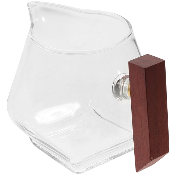 UPKOCH Glass Gravy Boat Sauce Dispenser with Wooden Handle for Home Serving