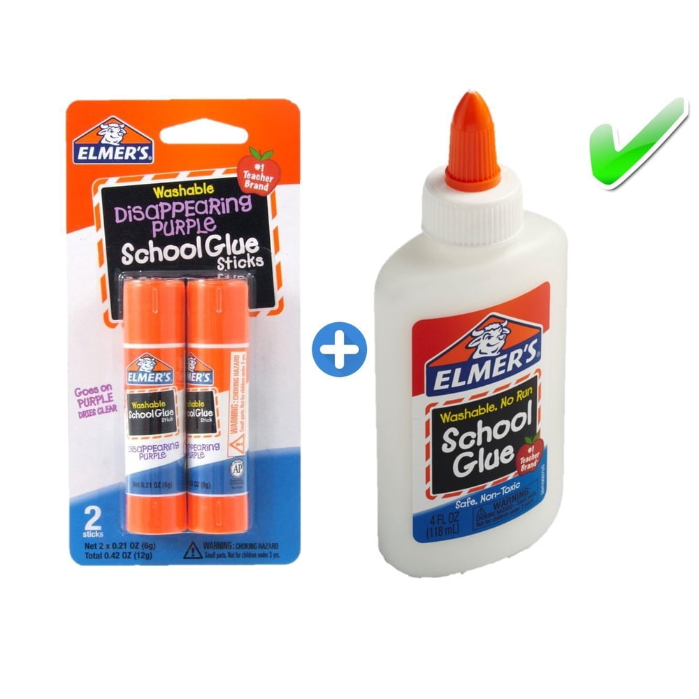 Elmer's bundle Washable Liquid School Glue, White, Dries Clear, 4 fl oz Plus Disappearing Purple