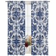 thumbnail image 2 of Navy Blue Boho Semi Sheer Window Curtains 84 Inches Long, Ehtnic Abstract Art Modern Geometric Rod Pocket Voile Chiffon Curtain Light Filtering Drapes for Living Room, Kitchen, 52"x84", 2 Panels, 2 of 9