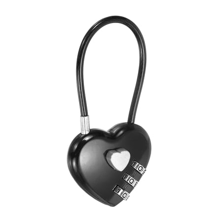 Uxcell Heart Shaped Combination Padlock (4.3 Inch Black) 3-Digit Combo Padlock Love Locks with Steel Wire Rope Suit for Gym Locker/Fence/Luggage/Storage/Backpack/Toolbox/Cabinets