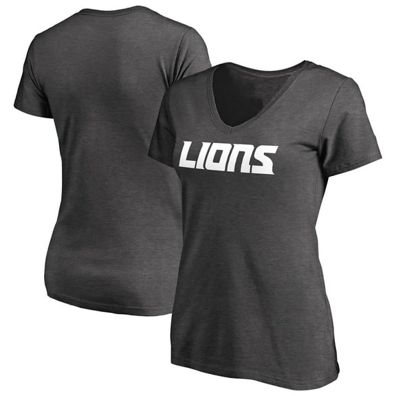 Women's Heather Gray Detroit Lions Team Lockup V-Neck T-Shirt