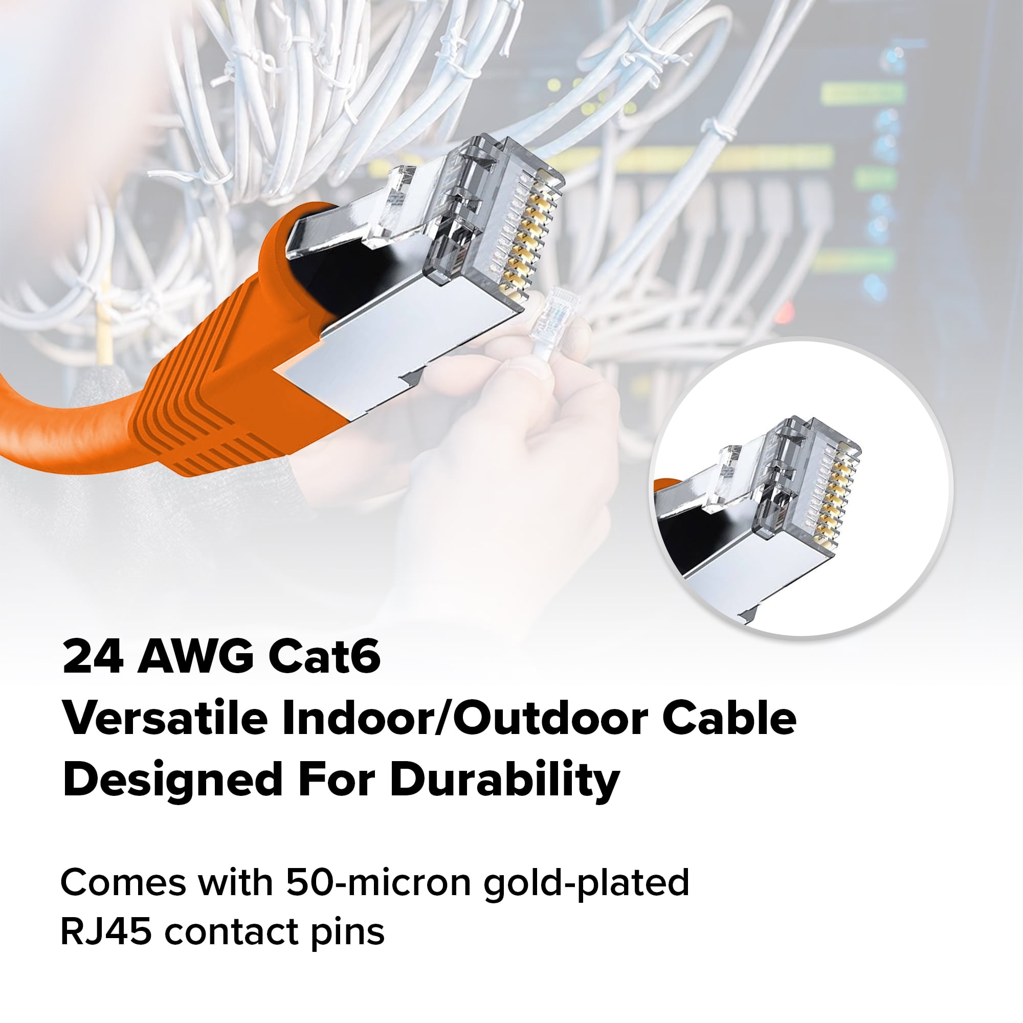 Cat 6 Ethernet Cable 5 FT in Orange 2 Pack 10 Gbps Speed Network Round Rj45 Outdoor Indoor Direct Burial Bare Copper LAN Patch Cable for Router Gaming PS5 XBOX Printer Computer CCTV Switch