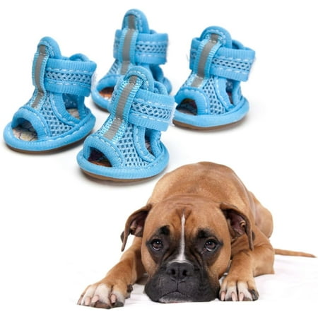 4pcs Blue Boots Summer Boots Pink Sandals Anti- Slip Dog Shoes Mesh Pet Shoes for Dogs Medium Dog Protector Chihuahua Sports Shoes Blue Pink Rain Boots Pet Shoes