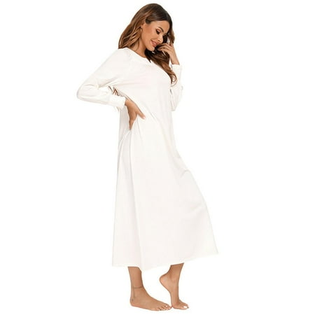 

Women s Long-sleeved Retro Sleep Skirt Casual Pajamas Dress