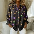 thumbnail image 3 of Women's Collared Mardi Gras Stretch Regular Fit Button Down Shirt Long Sleeve Blouse Casual Top, 3 of 6