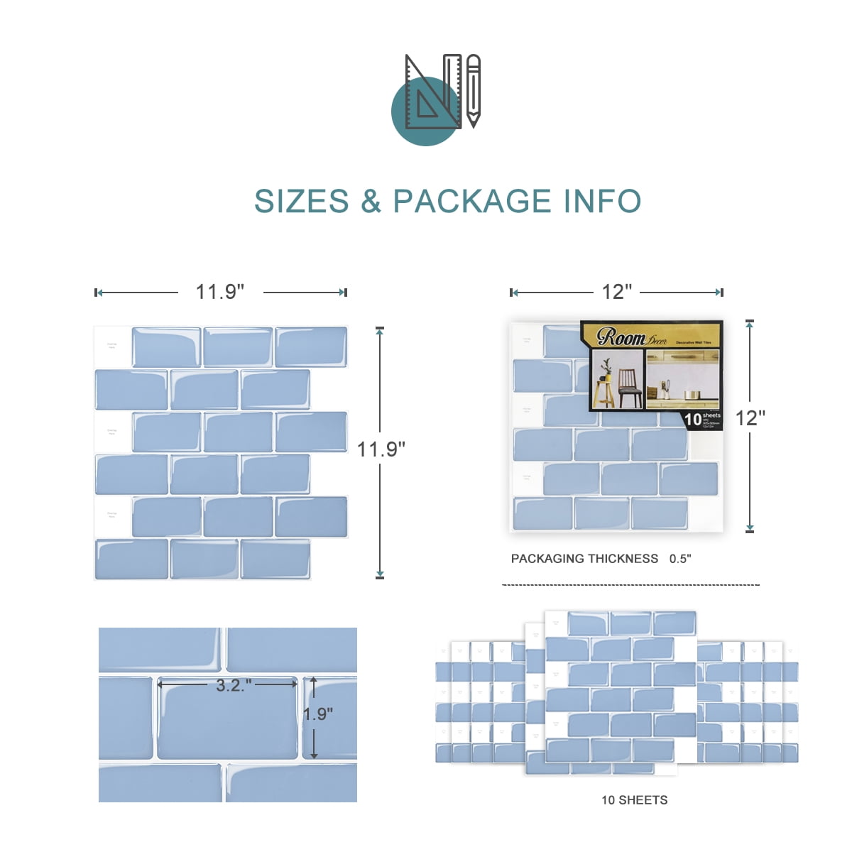 Art3d Peel and Stick Backsplash Tile 12"x12 Subway 3D Wall Sticker Wallpaper   Kitchen Bathroom Self Adhesive Removable Stick in Blue (10-Pack)