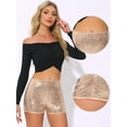 thumbnail image 2 of DARING DIVA Women's Midrise Solid Sparkle Coctail Sequin Shorts L Rose Gold, 2 of 6