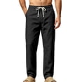 thumbnail image 2 of Jerdar Men's Linen Pants Elastic Waist Drawstring Multi Pockets Straight Leg Solid Color Lightweight Breathable Casual Summer Beach Vacation Trousers, 2 of 7