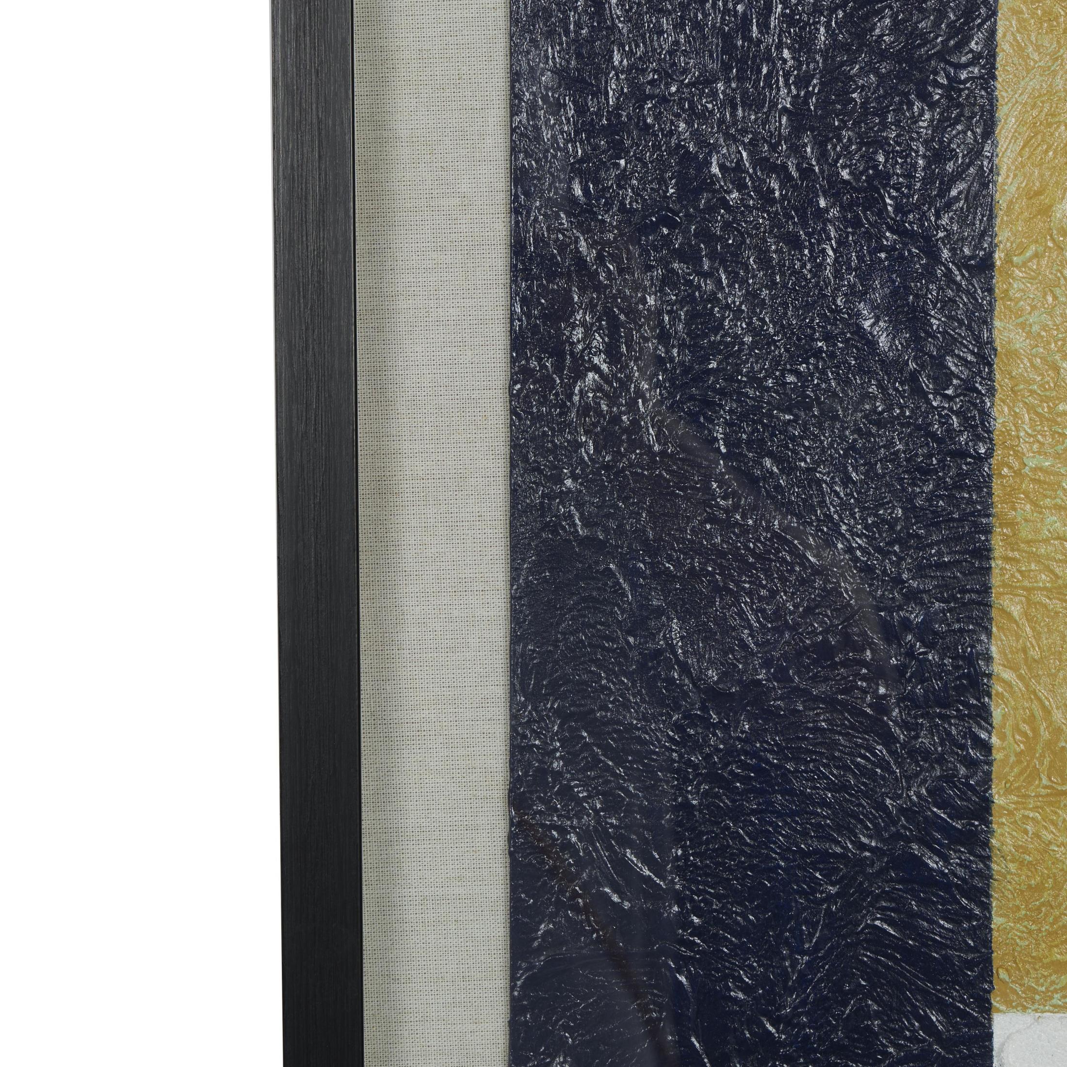 24" x 36" Layered 3D Textured Abstract Framed Wall Art with Gray Backing and Navy Blue Accent, by DecMode