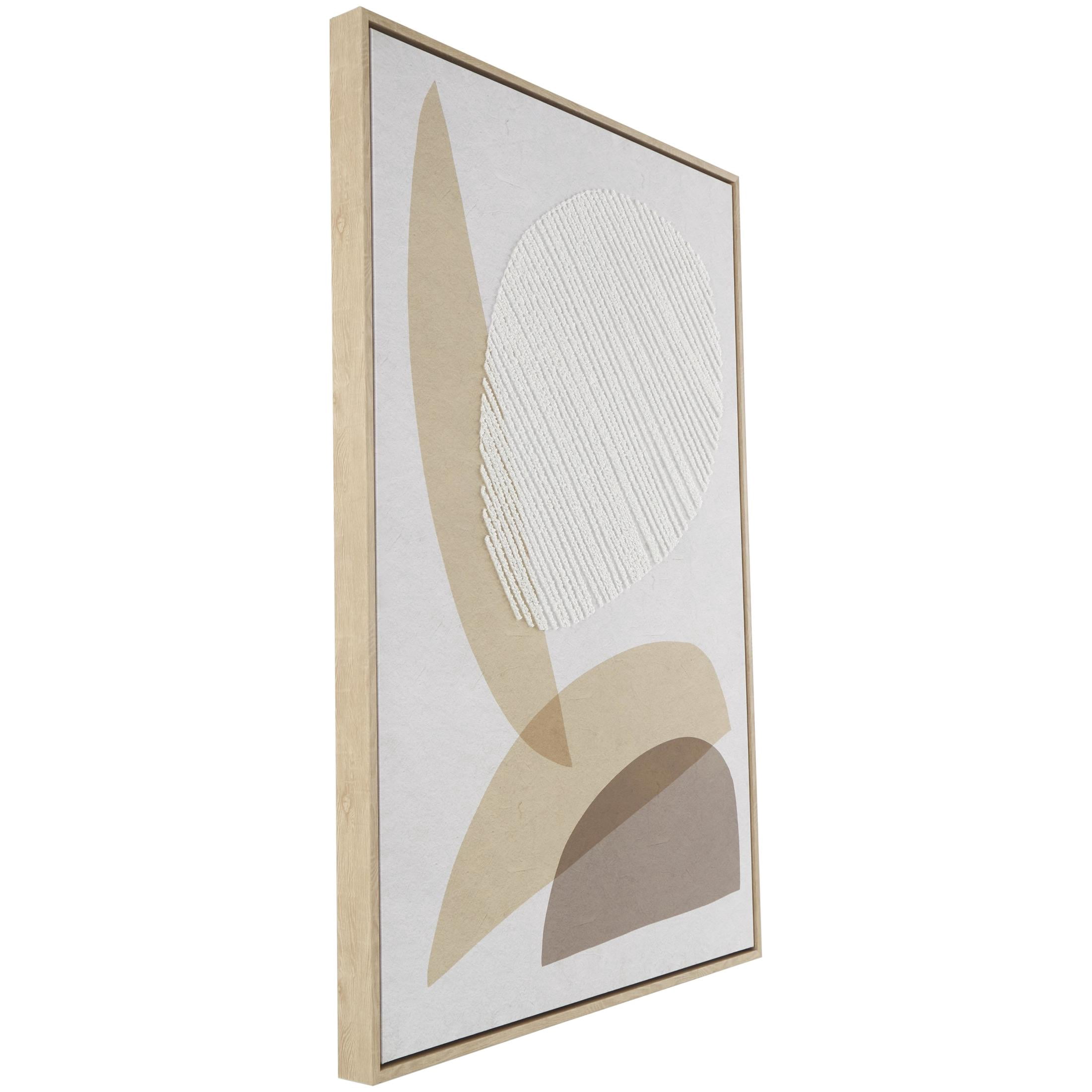 25" x 37" Overlapping Shapes Abstract Framed Wall Art with White Fabric Detailing, by DecMode