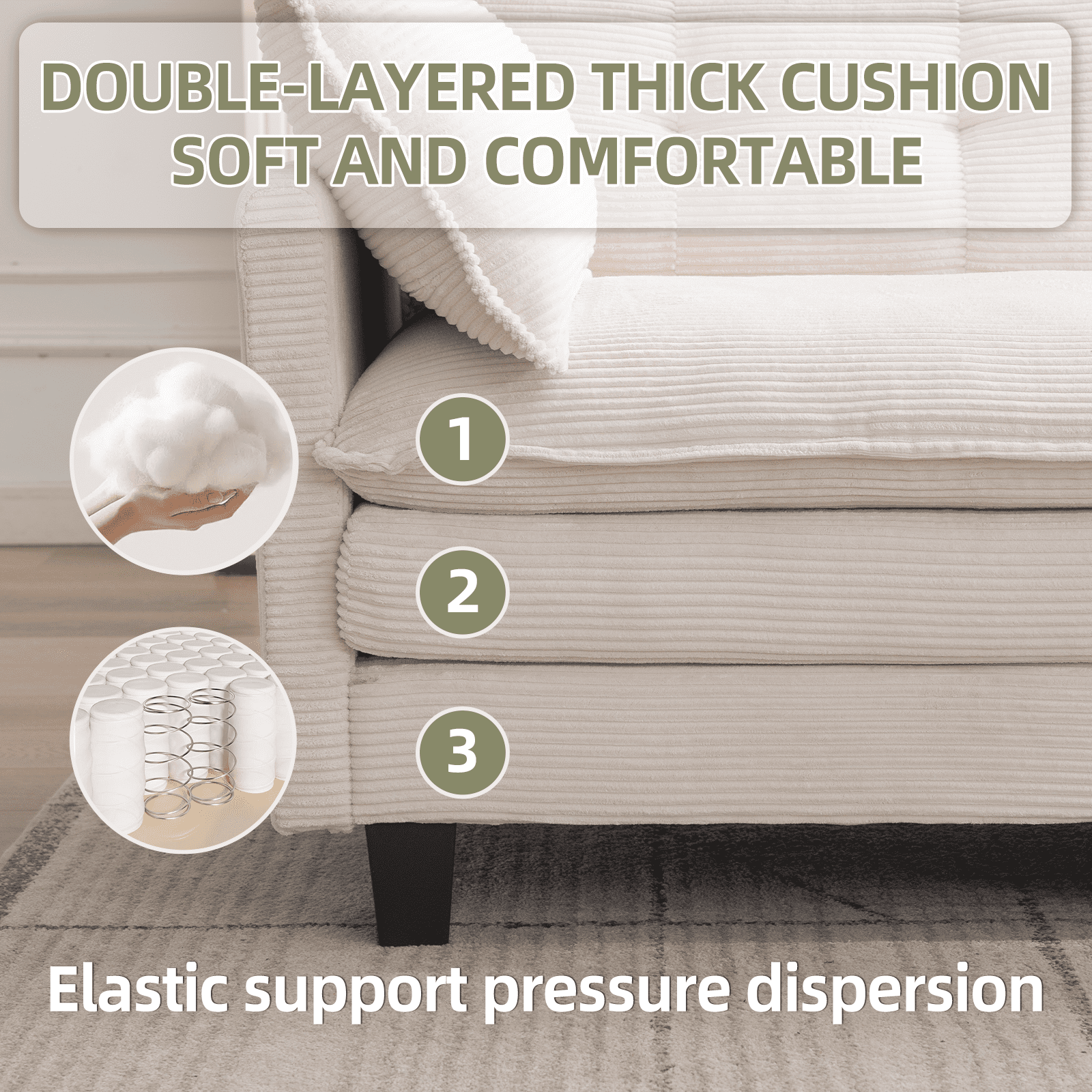 AIKEMING 112" U-Shaped Cloud Couch, Oversized Modular Sectional Sofa with 3-Seater Comfy Couch and 2 Movable Ottomans for Living Room, Beige