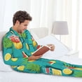 thumbnail image 4 of Mens Pajamas Set, cartoon Lemon juice Button Down Long Sleeve Loungewear Sleepwear Pjs sets for Men, 4 of 5