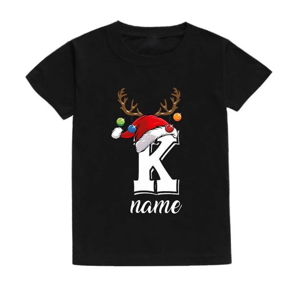 Camiseta personalizada de Navidad para niños, inicial con nombre, ropa para niños, Tops, trajes de fiesta de Navidad para niños y niñas, camiseta de vacaciones para niños