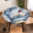 thumbnail image 5 of Abstract White Feathers Elastic Fitted Round Table Cover Blue Modern Art Waterproof Outdoor Tablecloth for Holiday Party, Picnic, Patio & Dining Fits Tables Up to 55"-60", 5 of 8