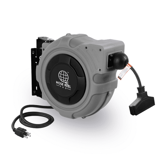 Hose Reel Pro 50ft Retractable Extension Cord Reel in Grey