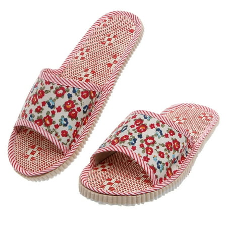 

BYDOT Women/Men Linen Floral Home Indoor Slipper Open Toe Flax House Flat Slippers