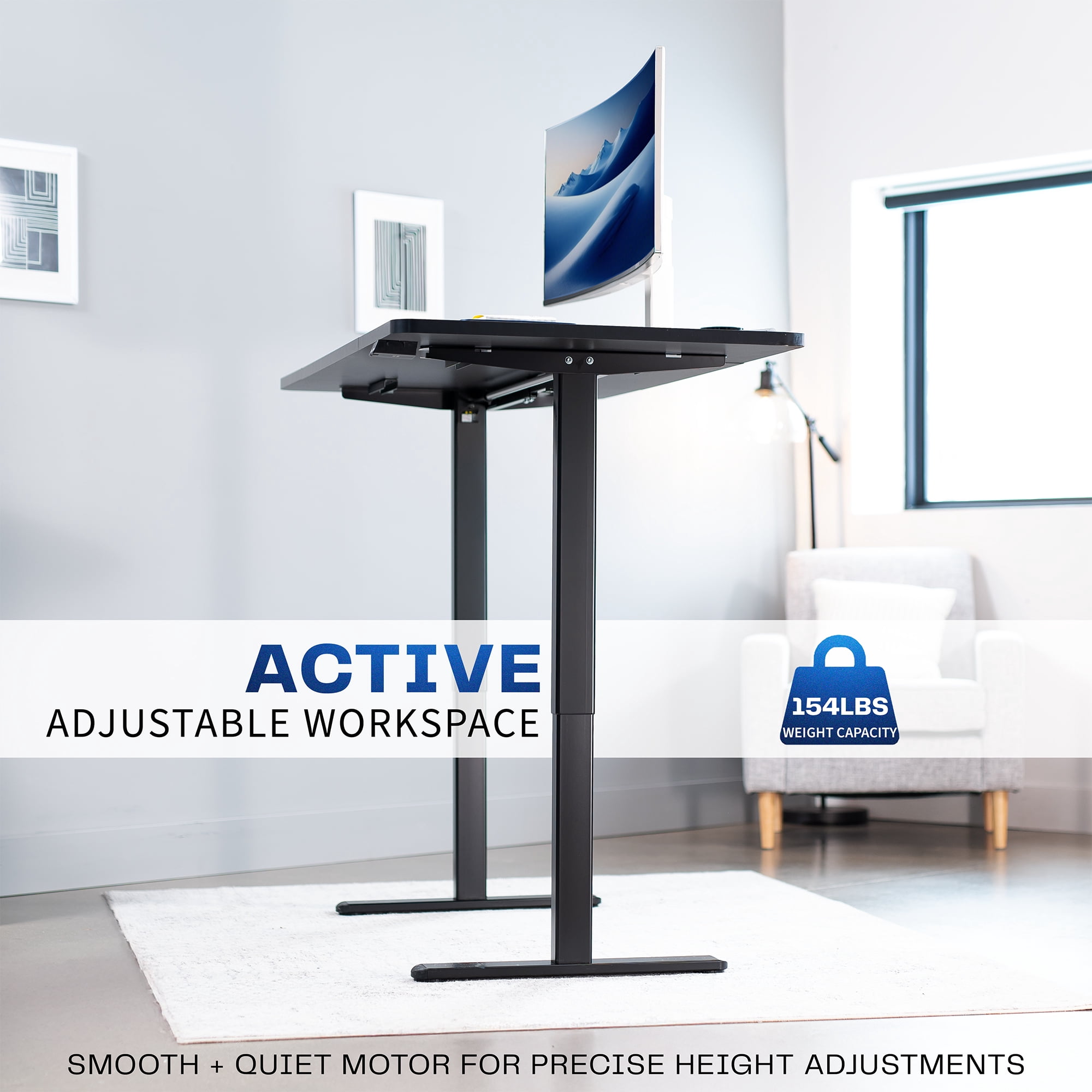 VIVO Electric 60” x 30” Stand Up Desk, Black Table Top, Black Frame