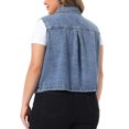 thumbnail image 3 of Agnes Orinda Women's Plus Size Denim Vests Lapel Sleeveless Button Down Cropped Jean Vest with Pocket 2X Grey Blue, 3 of 6