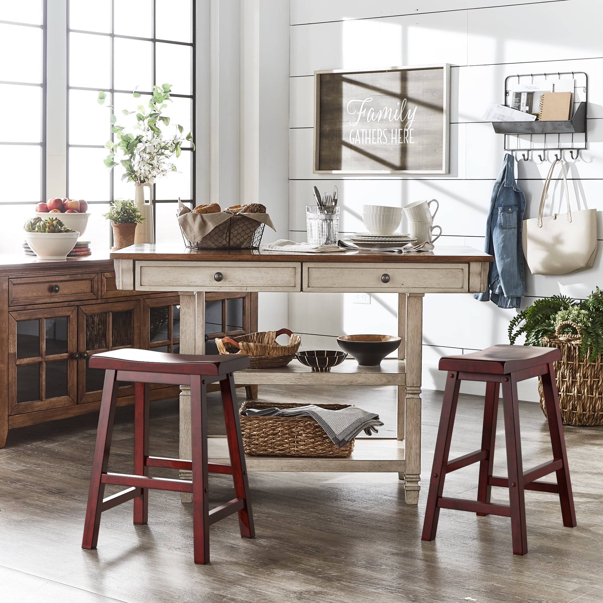 Weston Home Ashby Saddle Seat Backless Counter Stools, Set of 2, Antique Berry