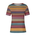 thumbnail image 4 of YueHuiYing Women's Vibrant Multi-Color Striped Short Sleeve Top - Soft Crew Neck Tee for Casual Everyday Style, 4 of 4