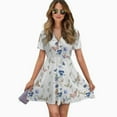 thumbnail image 2 of Spring Floral Butterfly Women Dress V-Neck Short Sleeve Flowy Swing Party Midi Dress, 2 of 4