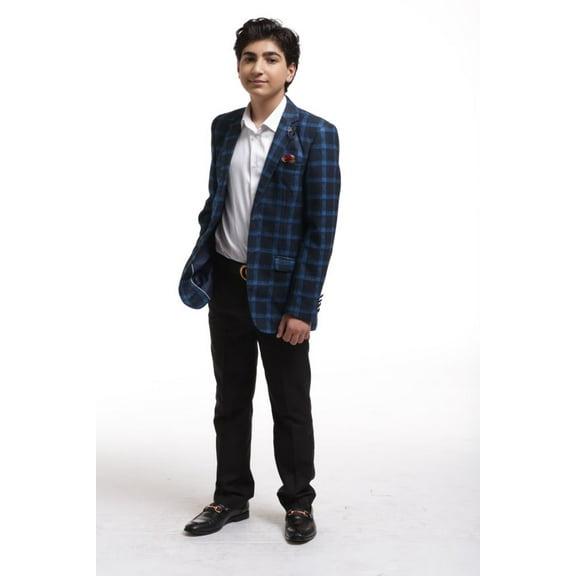Elie Balleh Navy Wild Royal Plaid Boy's Blazers Sports Coat Jacket