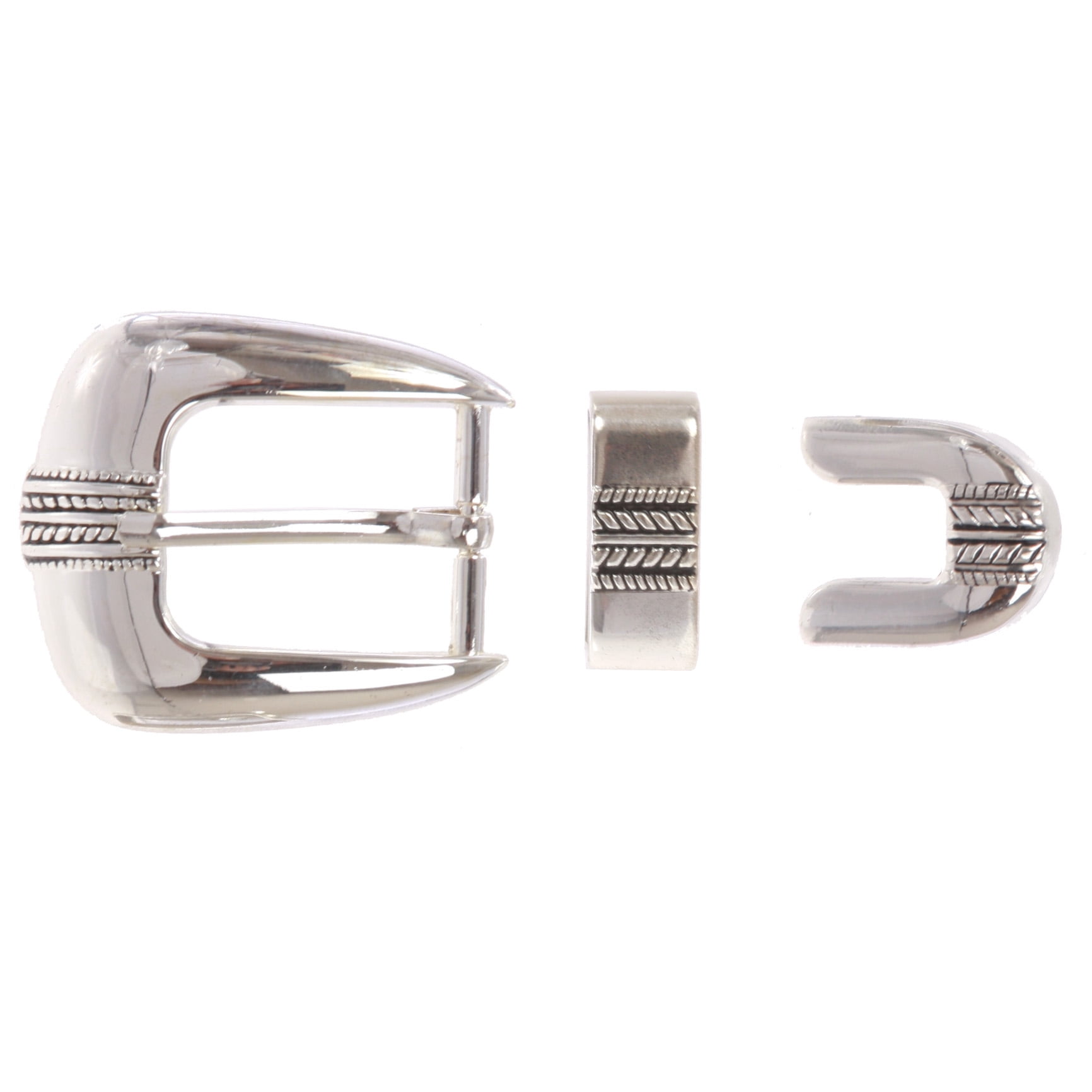 Men's Western 3Piece Silver Tone Belt Buckle Set