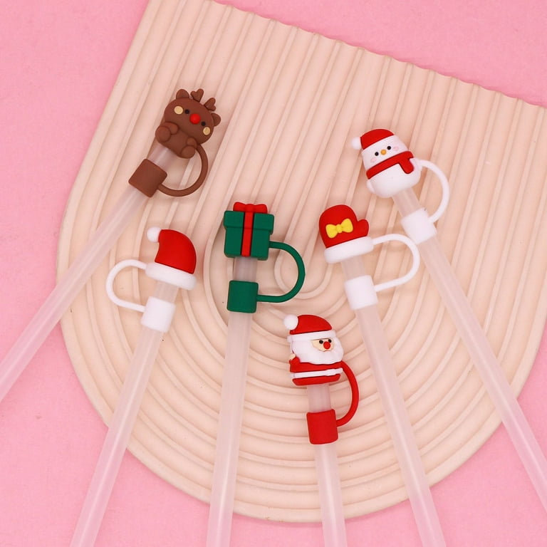6PCS Christmas Straw Cover Cap for Stanley Cup Silicone Straw Topper for  Stanley