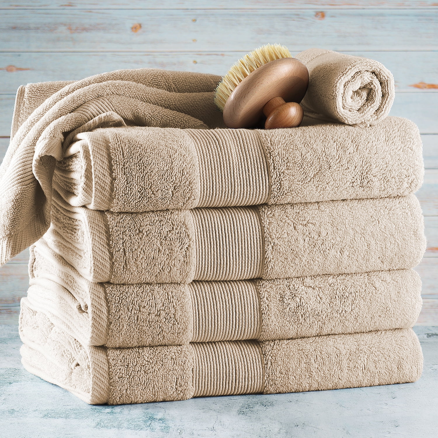 Hearth & Harbor Bath Towel Collection, 100% Cotton Luxury Soft Set of 4 Bath Towels & 2 Wash Cloths – Cream