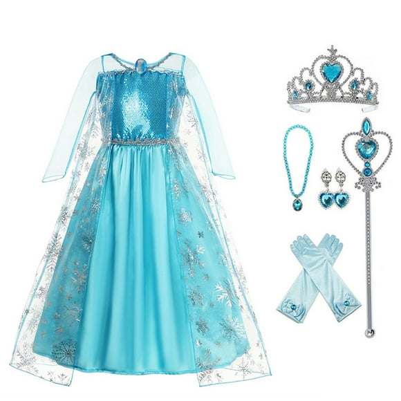 HAWEE Girls Elsa Princess Costume Snoe Queen Frozen Party Costume Cosplay Fancy Dress