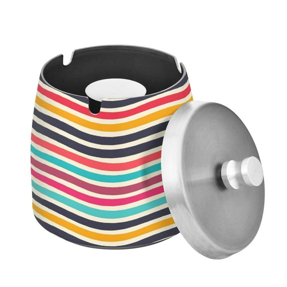 Outdoor Ashtray with Lid for Cigarette Stainless Steel Smokeless Ash Tray for Patio Home Table Decor Colorful Wavy Line