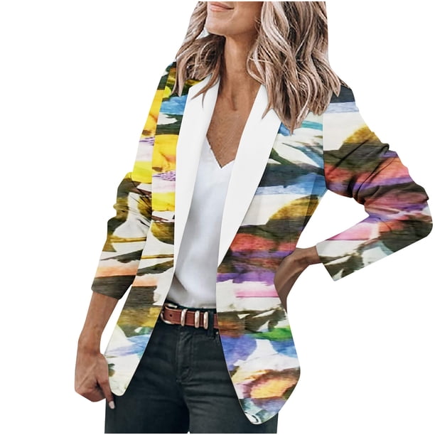Moda mujer traje de negocios Color sólido costura Plaid impreso manga larga cárdigan abrigo Top Fridja hkj3660