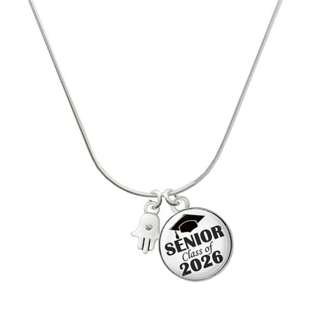 Delight Jewelry Silver-tone Mini Hamsa Hand – Silvertone Senior Class of 2026 Dome Necklace 18