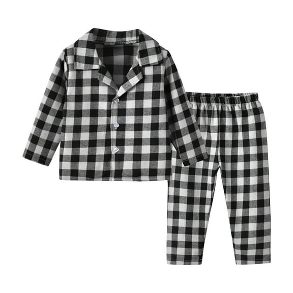 Diufon Baby Kids Pajamas Sets Boys Girls Plaid Long Sleeve Lapel Button Down Shirt and Pants Casual Home Sleepwear