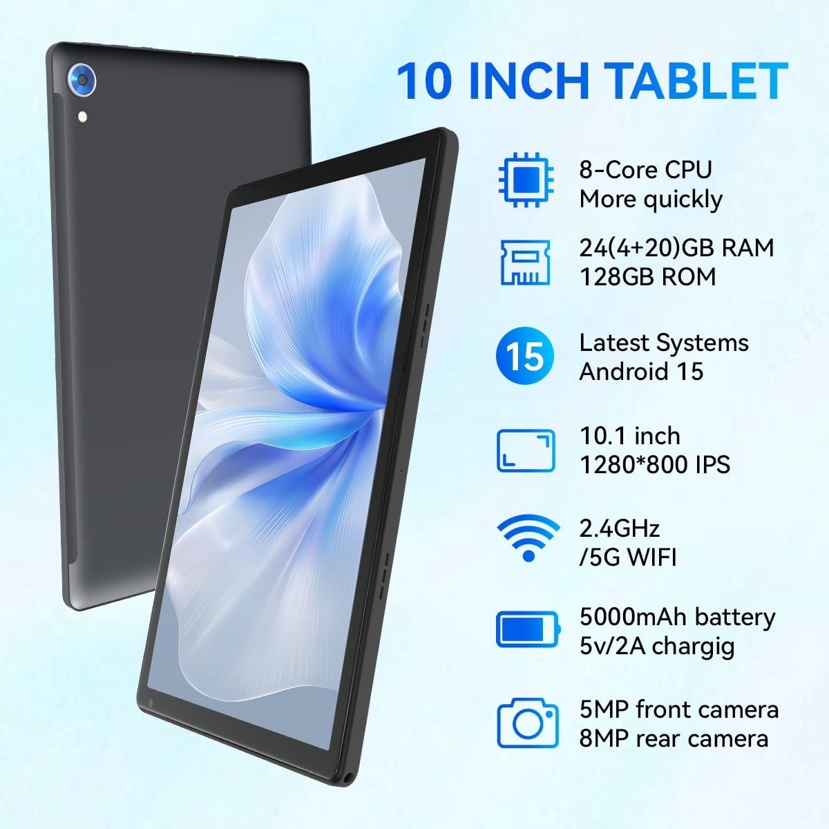 10inch Tablet Android 14 Tablet,Octa-core with 10GB+128GB Tablets, 5MP+8MP Camera,Widevine L1&NETFLIX Bluetooth 5.0 Tablet - Black