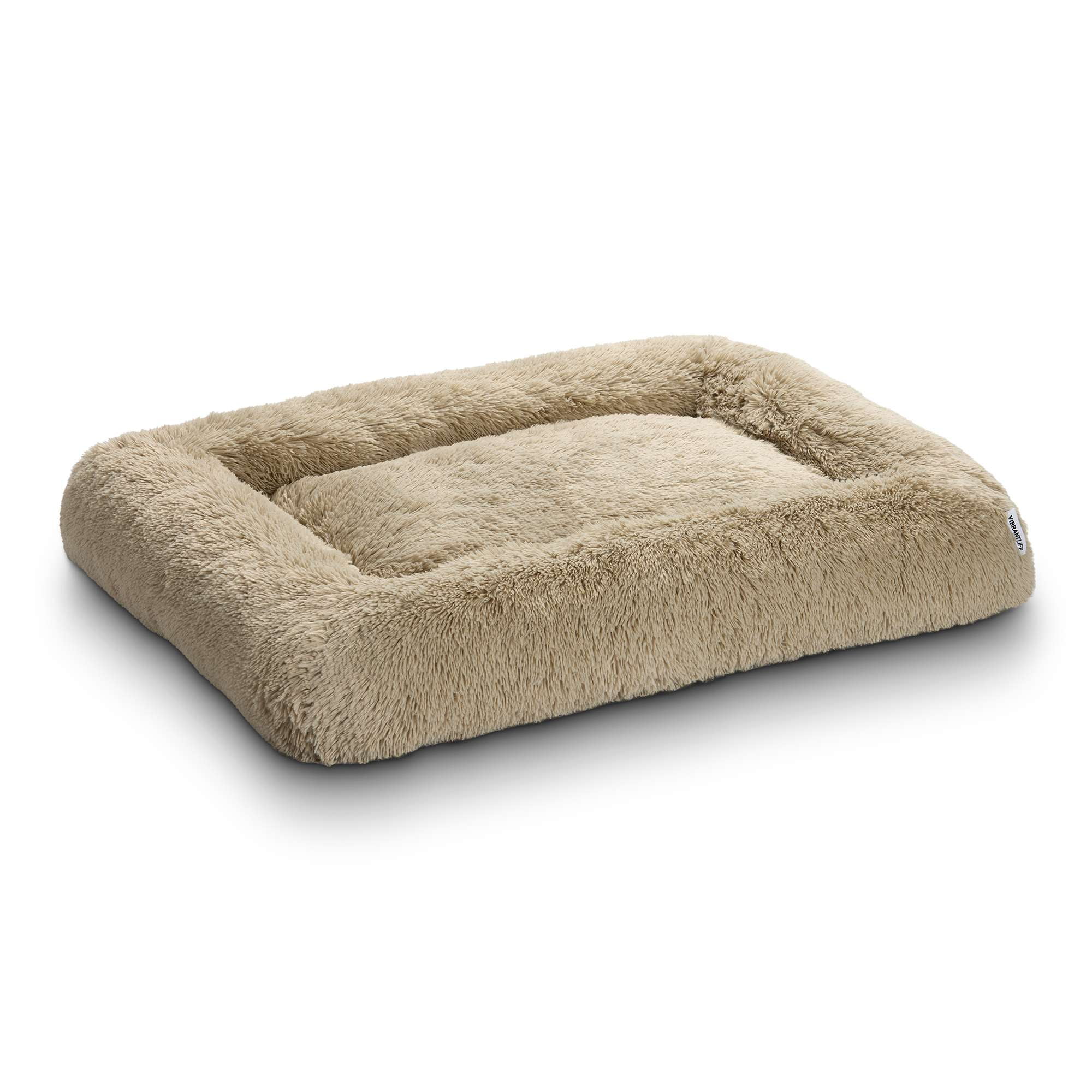 Vibrant Life Furry Cozy Bolster Pillow Dog Bed, Large Breeds, Extra Large, Oatmeal, 42" x 32"