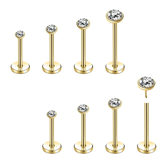 QQTDFG 8-10 Pcs Stainless Steel Labret Lip Rings Claw CZ Threadless Ear Helix Piercing-Round (Gold-0.8mm-8PCS)
