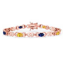 18K Rose Gold Plated Silver Yellow Citrine and Blue Created Sapphire and Lab Grown Diamond Bracelet for Women | 4.21 Cttw | Gemstone November Birthstone | Oval 6X4MM | Length 7.25 inches