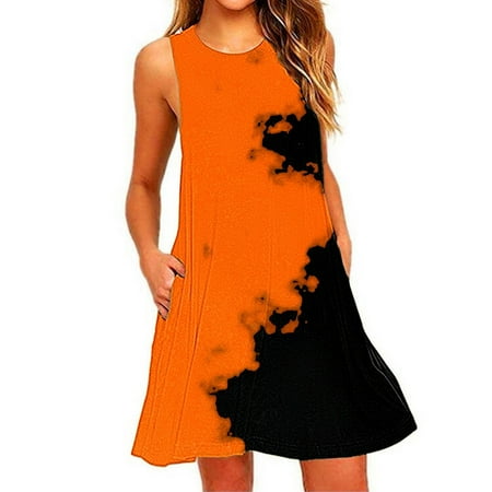 

LBECLEY Womens Dress Juniors Casual Dresses Women Dress Casual Sleeveless Suspender Floral Print Suspender Dress Womens Casual Dress Shoe Dress for Women Orange L