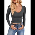 thumbnail image 1 of Camisas de Larga para Mujer, Moda Otoño 2025, Cuello en V, Blusas Básicas, Blusas Ajustadas Y2K. Gris M, 1 of 10