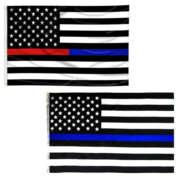2 FLAGS Thin Blue Line Blue and Red Line USA Flag From TEXAS 3x5 ft Support
