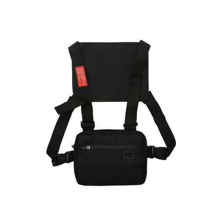 KGOTA Unisex Vest Chest Bag Oxford Cloth Waistcoat Hip Hop Shoulder Pouch (Black)