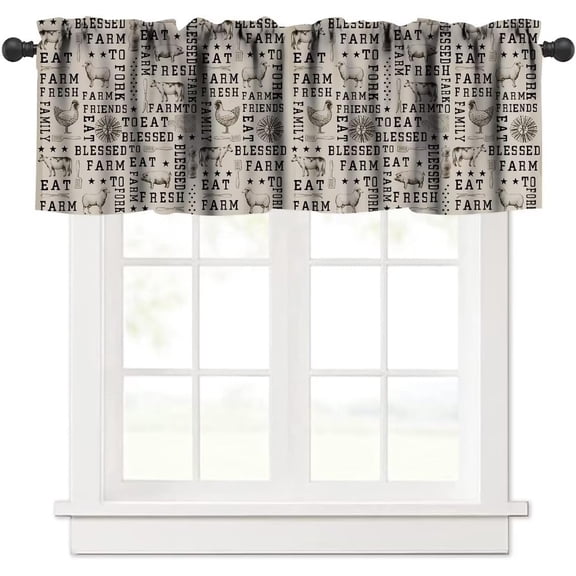 Farmhouse Animal Valance Curtain, Vintage Country Cow Chicken Sheep Pig Rustic Western Windmill Print Pattern Blackout Short Window Treatments for Living Room Bedroom Kitchen Cafe, 54x18in