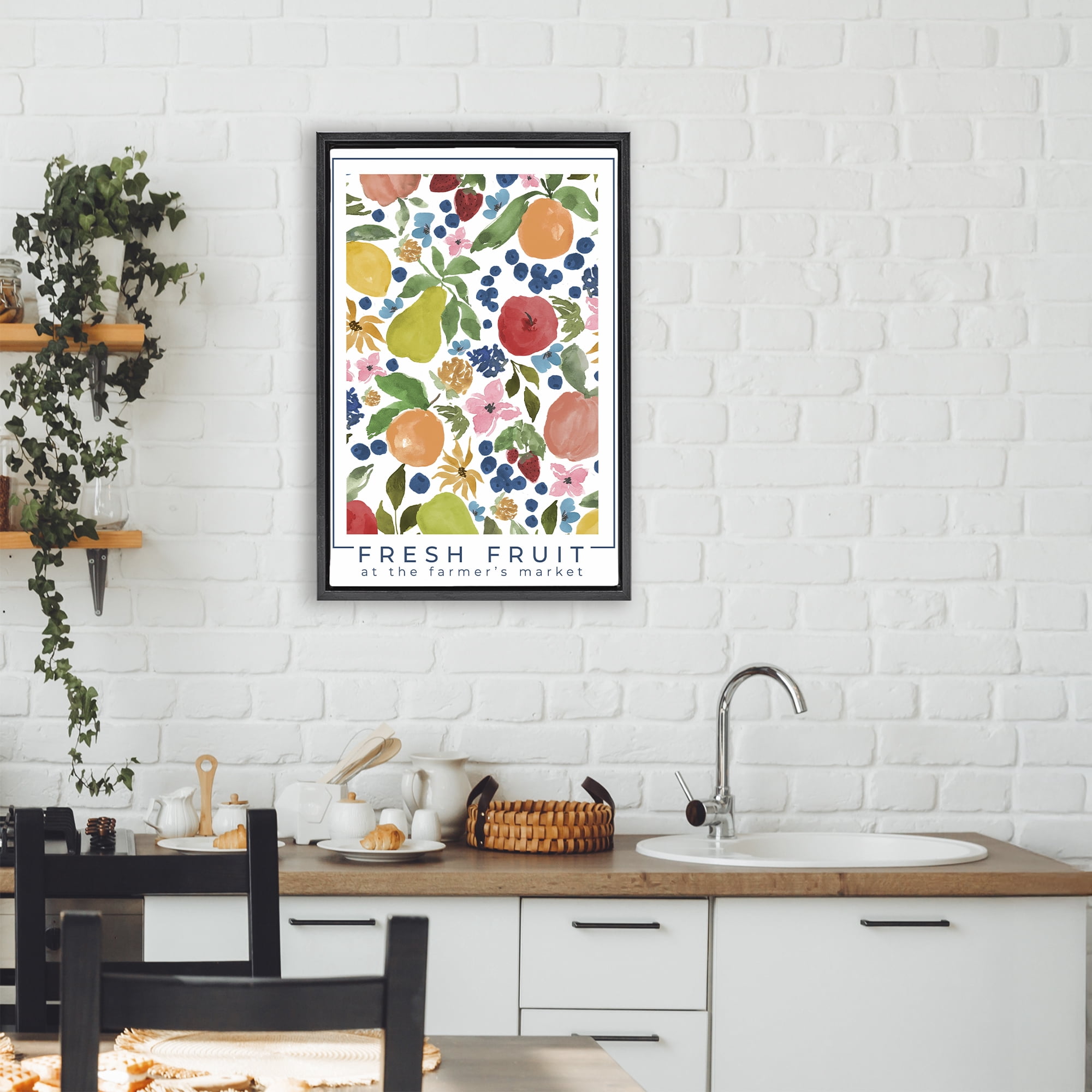 Stupell Industries Fresh Fruit Market Pattern Black Framed Floater Canvas Wall Art, design by Lucille Price