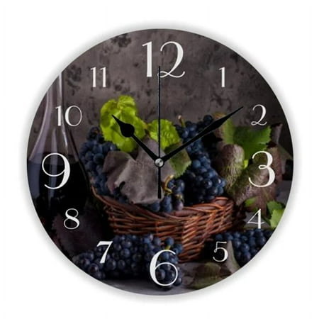 Elegant Red Wine Bottles and Grapes Large Wall Clock for Living Room Modern Fruit Kitchen Dining Room Wall Watch Decor Gift 35（10 Inch）
