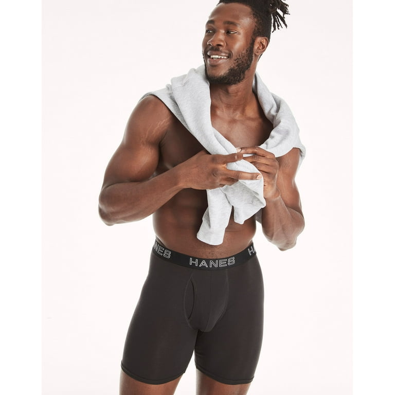 Hanes Ultimate Comfort Flex Fit Total Support Pouch Men's Long Leg Boxer  Brief Underwear, Black/Grey, 4-Pack L