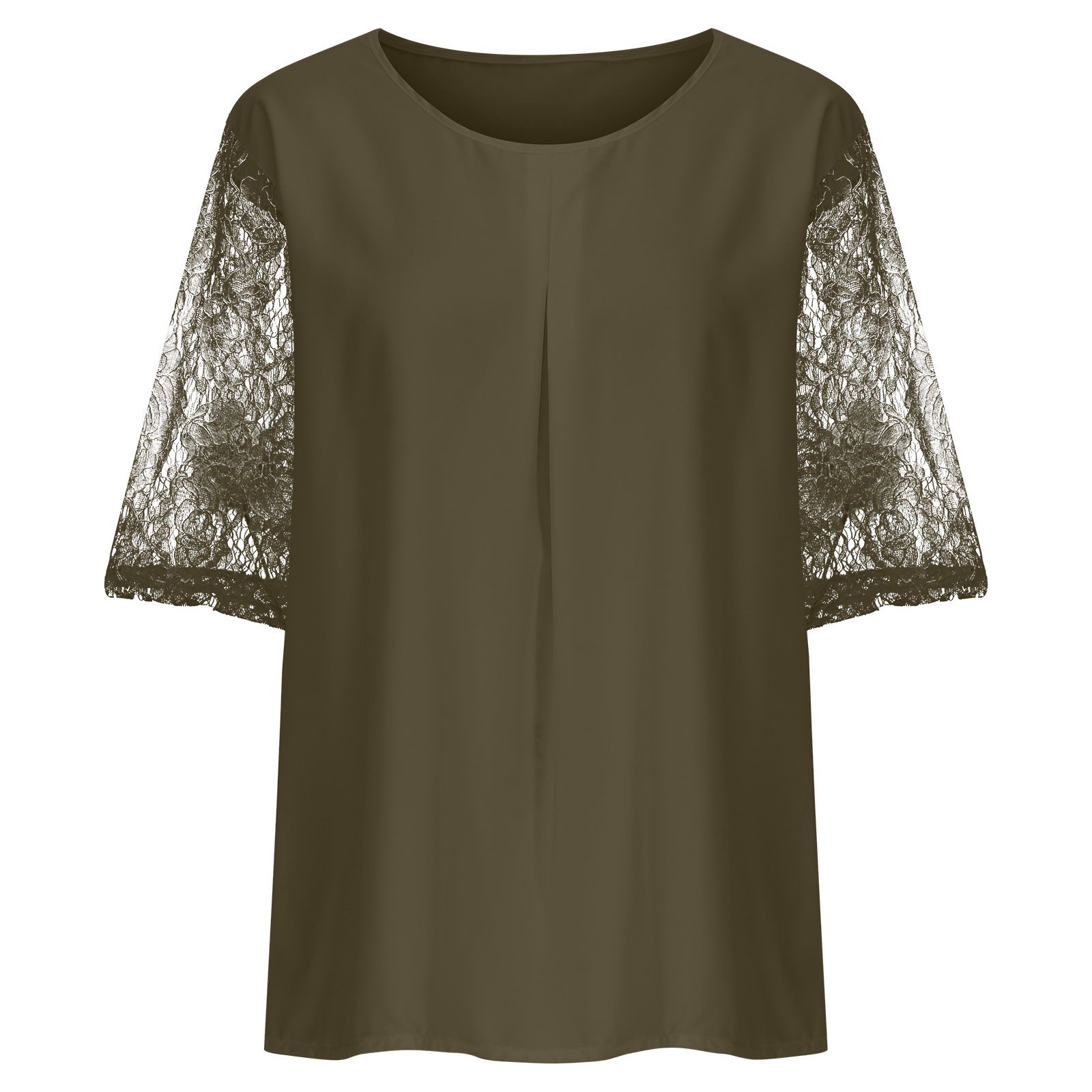Pntutb Women's Clearance,Women's Causal Round Neck Solid Blouse Lace Short Sleevet-Shirt Summer Plus Size Tops Rollback Clothes