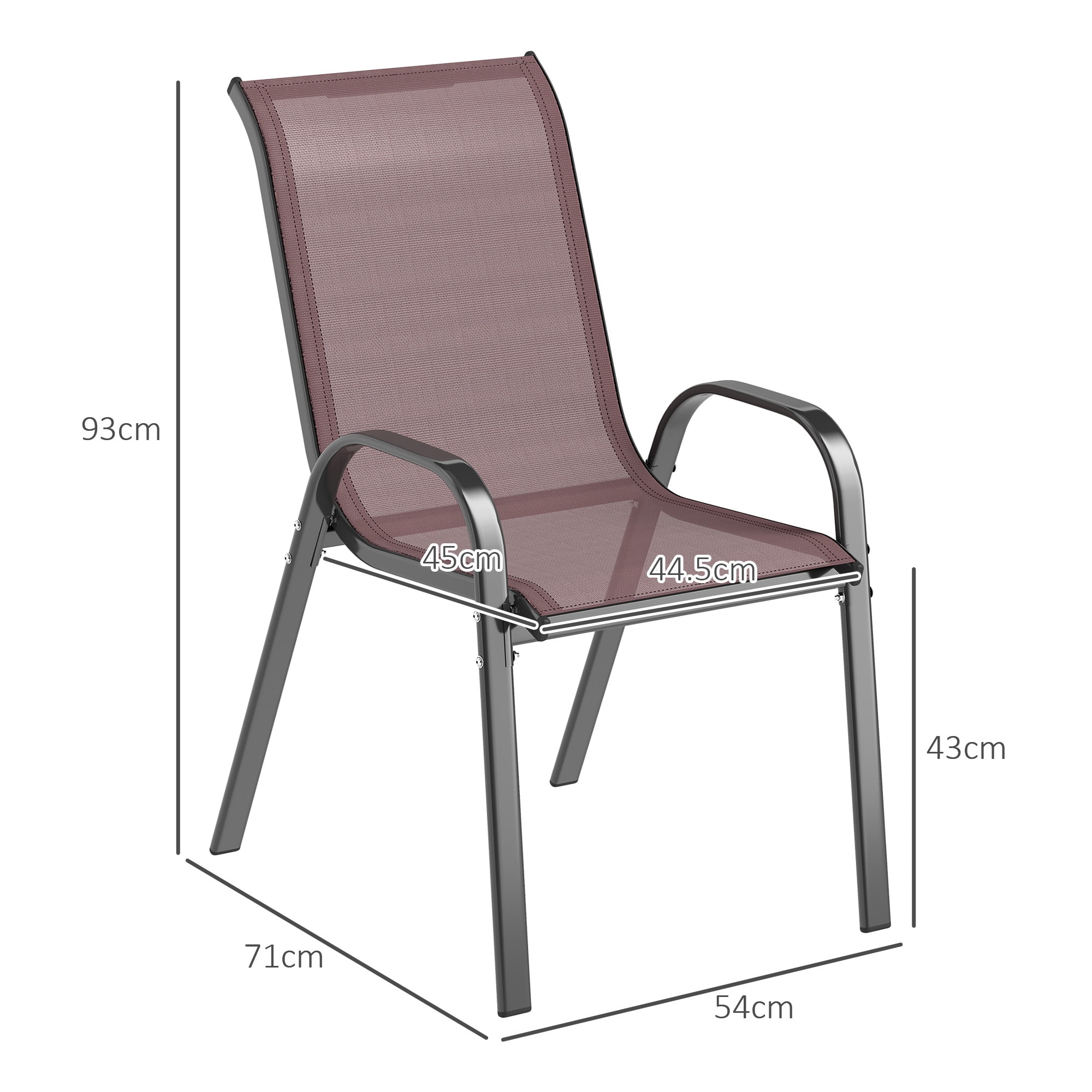 Outdoor Dining Chairs Set of 4, Stackable Outdoor Patio Chairs with High Back, Breathable Mesh Seat for Garden Lawn Backyard, Brown