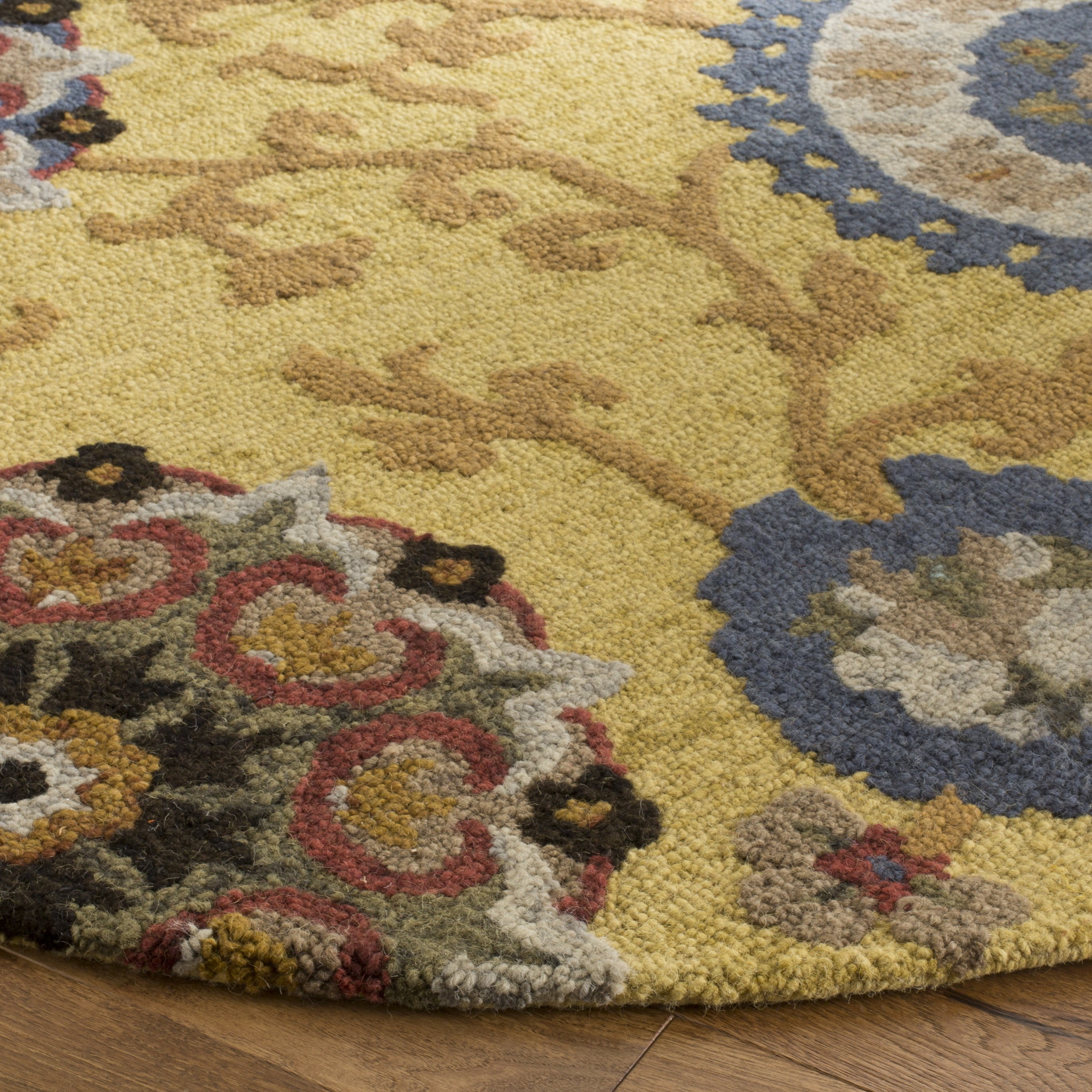 SAFAVIEH Blossom Danny Floral Wool Area Rug, Gold/Multi, 4' x 4' Round